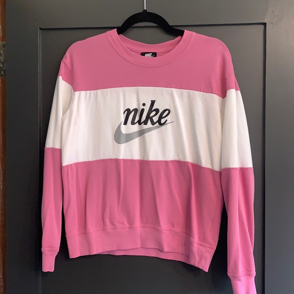 Nike 3/4 sleeve pink and white striped shirt